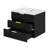 Modern Black Wall Mounted Floating Cabinet with Double Drawer, Ceramic Rectangular Sink, 24inch Bathroom Vanity with Single Faucet Hole and Overflow