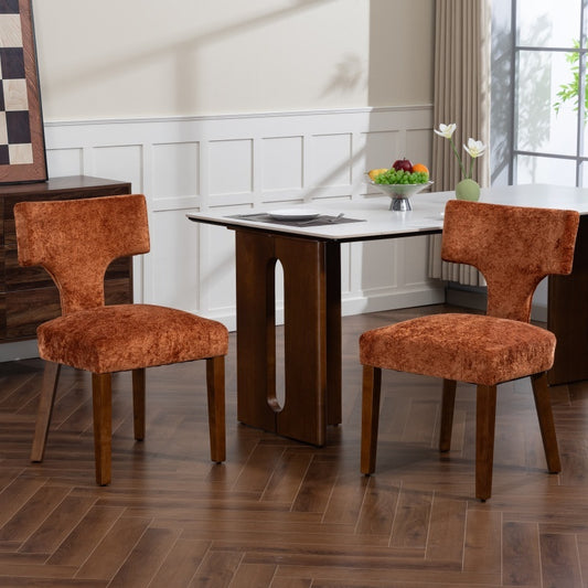 Mid Century Modern Dining Chairs Set of 2, Farmhouse Chenille Fabric Upholstered Accent Chair,Kitchen Chairs with Hardwood Frame, Orange