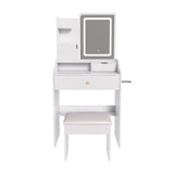 Pink LED Vanity Mirror with Stool, 2 Drawers & 5 Storage Cabinets, Adjustable Lighting, White MDF Dressing Table for Bedroom