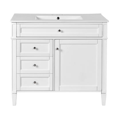 Modern White Bathroom Vanity with Ceramic Top Sink, 36'' Storage Cabinet with 2 Drawers and Tip-out Drawer, Rectangular Design