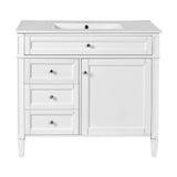 Modern White Bathroom Vanity with Ceramic Top Sink, 36'' Storage Cabinet with 2 Drawers and Tip-out Drawer, Rectangular Design