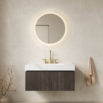 MURI 36' Bathroom Vanity&Sink, Floating Plywood Storage Cabinet with Drawer&Door, Carrara White Sintered Stone Top&Ceramic Basin with 3 Pre-drilled Faucet Holes, Pre-assembled, Espresso Woodgrain