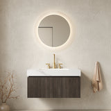 MURI 36' Bathroom Vanity&Sink, Floating Plywood Storage Cabinet with Drawer&Door, Carrara White Sintered Stone Top&Ceramic Basin with 3 Pre-drilled Faucet Holes, Pre-assembled, Espresso Woodgrain