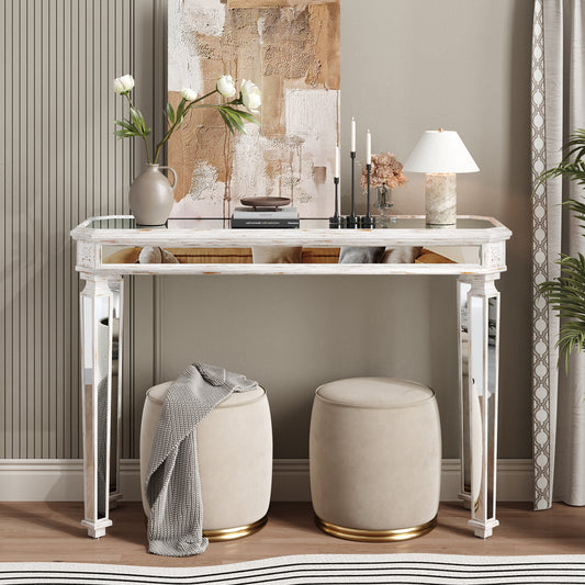 Mirror Console Table Vintage Wood Grain Carving Process Gorgeous and Noble for Entryway, Sofa Table,Living Room(48''W x 32.3''H x 18''D)