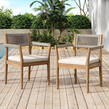 Braided Acacia Wood Outdoor Dining Chairs Set of 2 – Teak Look with Beige Rope & Cream Cushions, Armrests – All-Weather Patio Furniture for Garden, Poolside, and Backyard (Durable & Stylish)