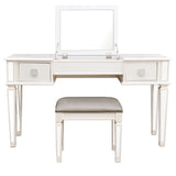 Elegant Mirrored Vanity Desk Set with Drawers and Flip-Up Mirror, Silver Finish, Glass and Wood, 54'' x 18'' x 30''