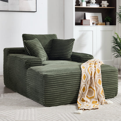 67' Chaise Lounge Chair 9.9'' Wide Armrest Indoor Corduroy Oversized Sleeper Sofa for Living Room Deep Seat Lounge and Three Soft Pillows Convertible Boneless Sofa Bed, Green, No Assembly Required
