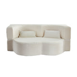 Modern Floor Sofa with 2 Pillows, Convertible Plush Corduroy Foam-Filled Sleeper Sofa Bed,15 ' Full Size Folding Mattress for Living Room, Guest Bed, no assembly required, Beige