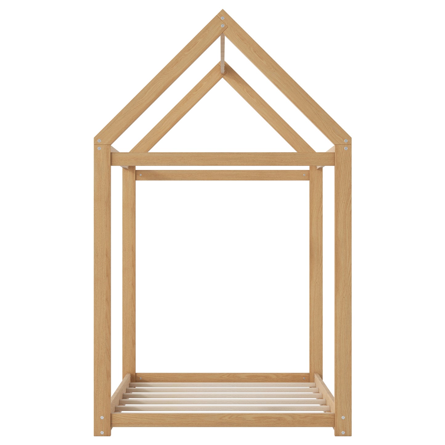 Twin Size Wooden House Bed in Wood Color with Pine and MDF Construction, 78.3''L x 42.5''W x 70.3''H