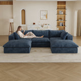118.2' Cloud Sofa,Corduroy Fabric,Deep Seat Couches,Double-layer design,Removable Cushion,No Assembly, DIY Combination for Living room, Bedroom,Conference room ,Apartment,Blue