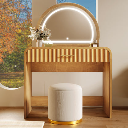 39' Makeup Vanity Table with Mirror Touch Screen Lighted Mirror, Dressing Table with Drawer for Bedroom, Natural
