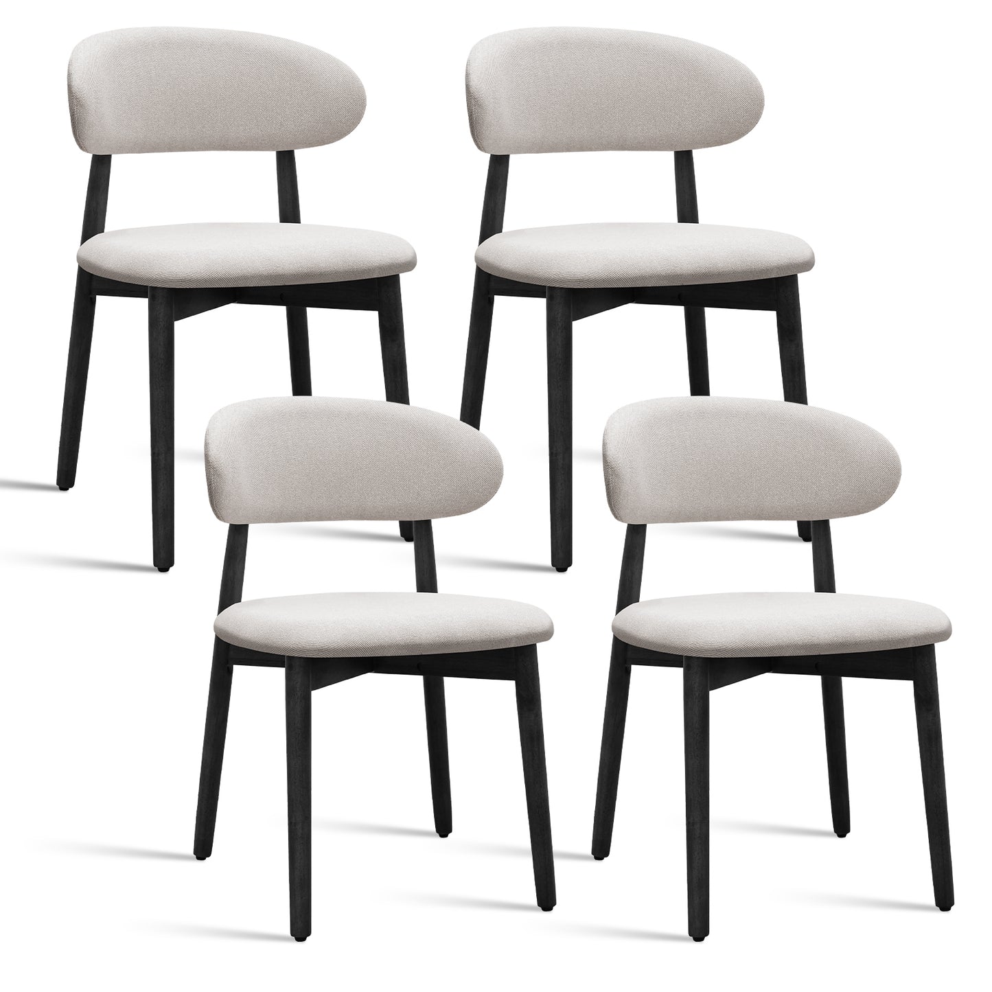Flax Grey Cotton-Linen Fabric Upholstered Dining Chair with Black Solid Wood Legs, Armless Chair Set of 4 for Kitchen, Restaurant, Living, Meeting Room