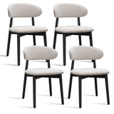 Flax Grey Cotton-Linen Fabric Upholstered Dining Chair with Black Solid Wood Legs, Armless Chair Set of 4 for Kitchen, Restaurant, Living, Meeting Room