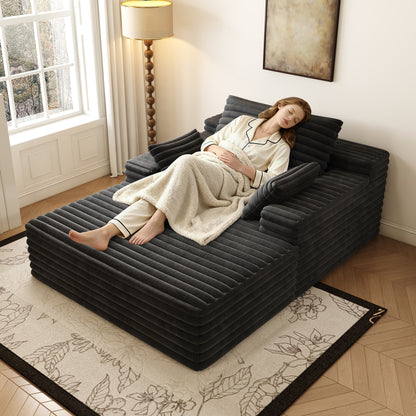 63'*47'odern Sofa bed  lounger for moviebonus room,No Assembly Required,Black(Plush Corduroy Fabric)