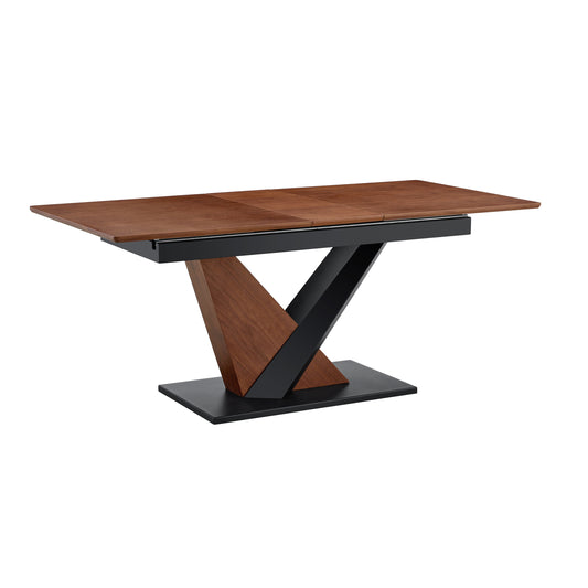 Modern Dining Table with MDF + Solid Wood Veneer Tabletop, Natural Texture, Scratch-Resistant, Cross Geometric Metal Legs for Contemporary Kitchen & Dining Room (Dark Walnut, 1 Table)