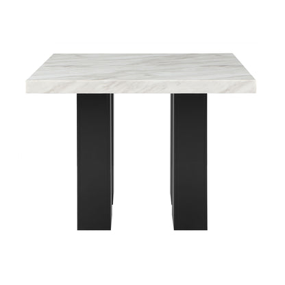 MIKHA Contemporary Bar Table and Stool Set with Faux Marble Top in White and Black Finish
