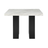MIKHA Contemporary Bar Table and Stool Set with Faux Marble Top in White and Black Finish
