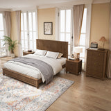 4-Piece Bedroom set with a King Size Bed,2 Nightstands and 5 Drawer Dresser,Walnut