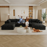 157.6'Cloud Sofa,Corduroy Fabric,Deep Seat Couches,Double-layer design,Removable  Cushion,No Assembly,DIY Combination for Living room, Bedroom,Conference room ,Apartment,Black