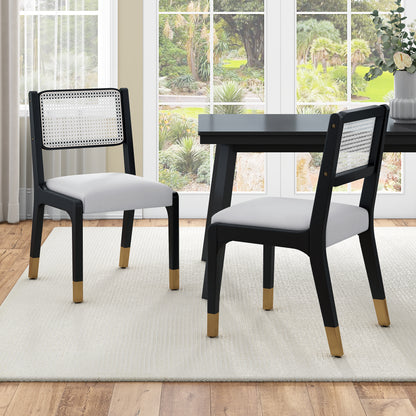 Wood Dining Chairs Set of 2, Modern Farmhouse Accent Chairs with Solid Wood Legs and Padded Seat, Modern PU Leather Kitchen & Dining Chairs Side Chairs for Dining Room, Black