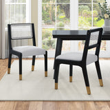 Wood Dining Chairs Set of 2, Modern Farmhouse Accent Chairs with Solid Wood Legs and Padded Seat, Modern PU Leather Kitchen & Dining Chairs Side Chairs for Dining Room, Black