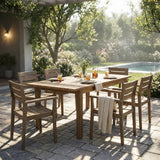 7 Pieces Acacia Wood Outdoor Dining Set s,Modern 6 Chairs  1 Large Table,Dining Furniture Set for Lawn, Backyard, Garden Deck,Poolside,Grey