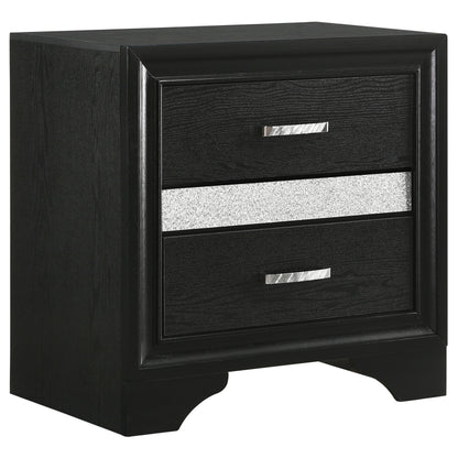 Black Transitional 2-Drawer Nightstand with Hidden Jewelry Tray, Wood & Metallic Accents, 26.0 x 16.5 x 26.0 inches