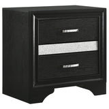 Black Transitional 2-Drawer Nightstand with Hidden Jewelry Tray, Wood & Metallic Accents, 26.0 x 16.5 x 26.0 inches