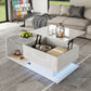 Coffee table, high-gloss white, side table, coffee table with glass and LED effect, with glass top