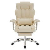 Office Chair, Big and Tall Executive Office Chair with Footrest, Leather Computer Chair, Ergonomic Reclining Chair High Back , Large Home Office Chair (Beige)
