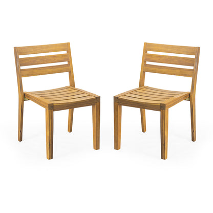Outdoor Acacia Wood Dining Side Chair Set - Teak Finish, Slat Design, Durable, Water-Resistant, 20.50' x 21.50' x 32.00'