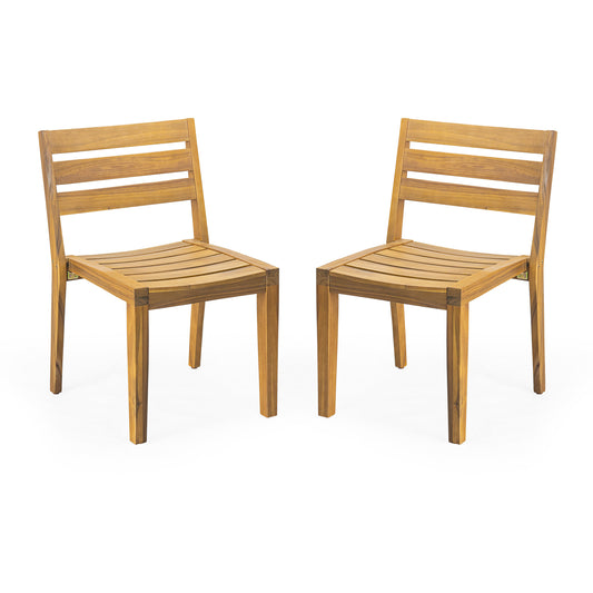 Outdoor Acacia Wood Dining Side Chair Set - Teak Finish, Slat Design, Durable, Water-Resistant, 20.50' x 21.50' x 32.00'