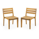 Outdoor Acacia Wood Dining Side Chair Set - Teak Finish, Slat Design, Durable, Water-Resistant, 20.50' x 21.50' x 32.00'