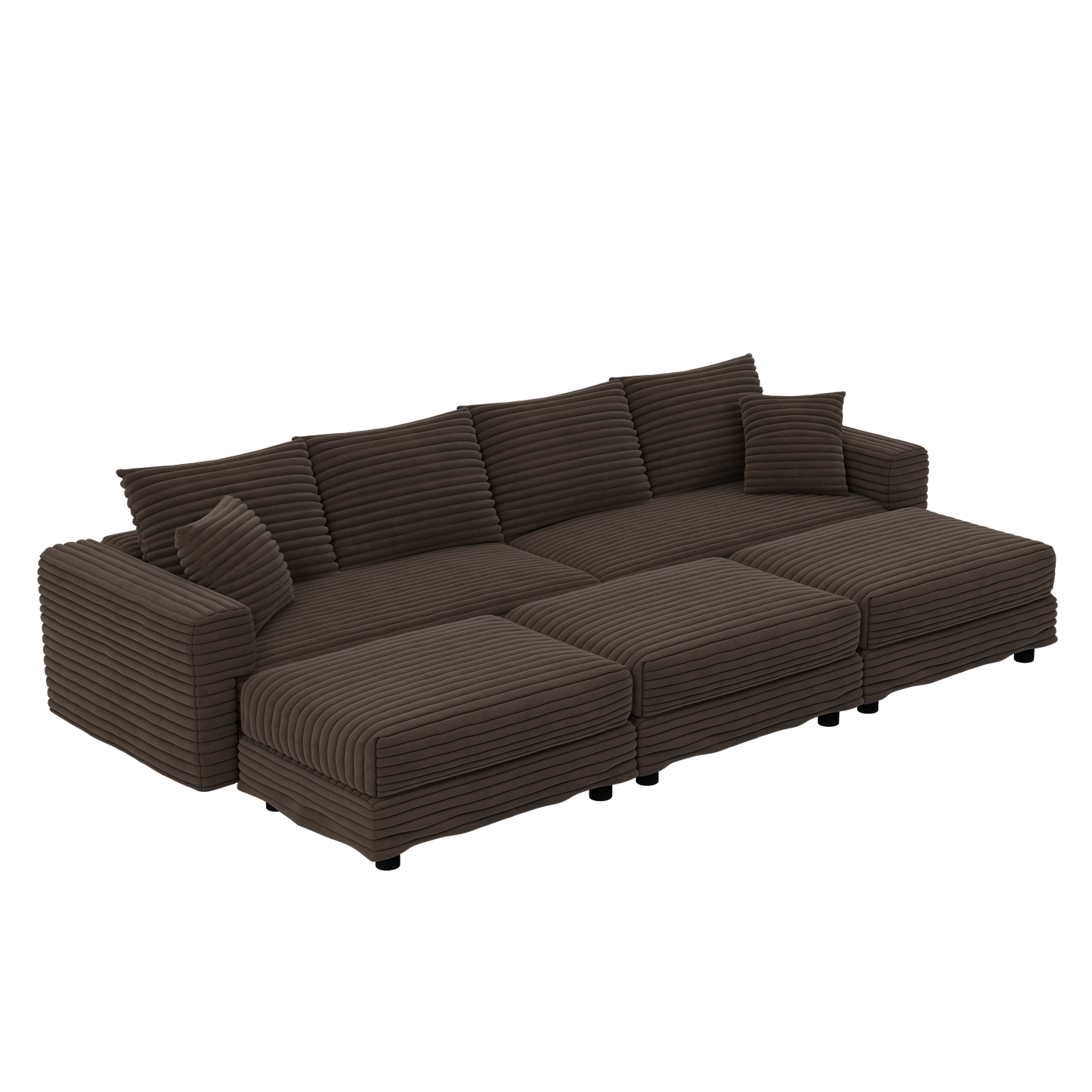 102.4 'Plush Corduroy 4-Seat Sofa,Modern Comfy Upholstered Sofa Cloud Couch,Deep Seat Couches with Soft Pillows and 3 Ottomans,Convertible Sofa Lounge Chair,Camel