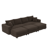 102.4 'Plush Corduroy 4-Seat Sofa,Modern Comfy Upholstered Sofa Cloud Couch,Deep Seat Couches with Soft Pillows and 3 Ottomans,Convertible Sofa Lounge Chair,Camel