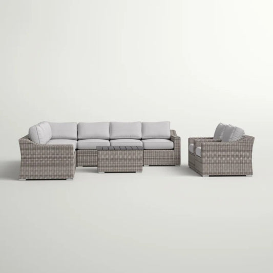Modern 8-Person Outdoor Seating Group with Cushions, Grey Wicker, Aluminum Frame