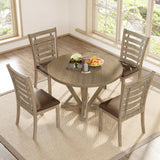 [5-Piece Round Dining Table Set] Solid Wood Farmhouse Style with Upholstered Chairs, Rustic Distressed Finish