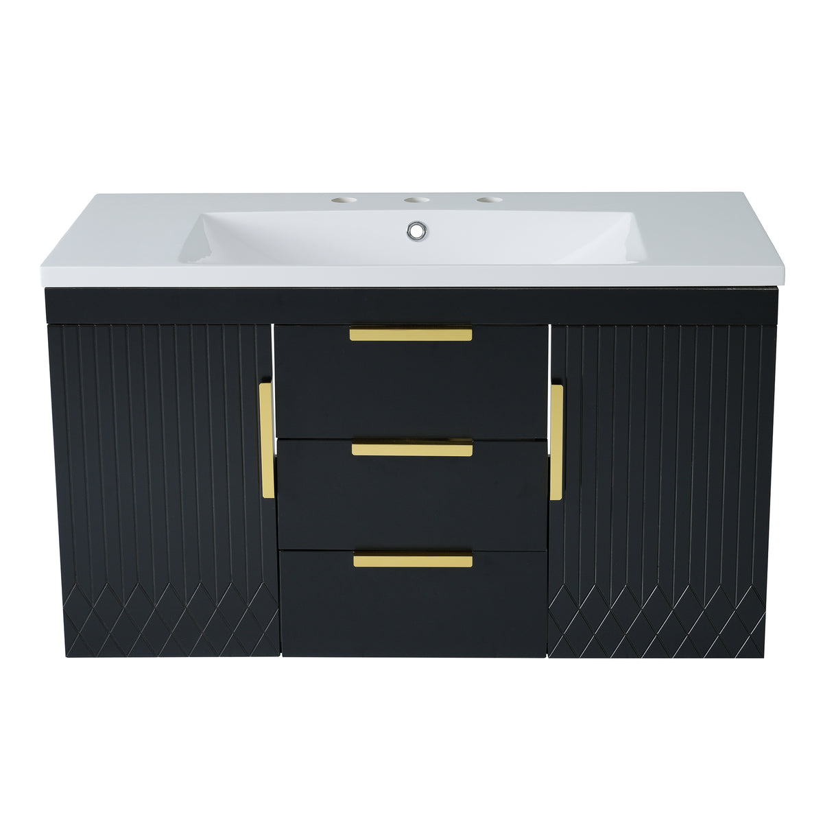 36'' Wall Mounted Bathroom Vanity with Resin Sink, Floating Storage Cabinet with 2 Drawers, Solid Wood Look in Black Finish, MDF Construction