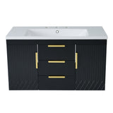 36'' Wall Mounted Bathroom Vanity with Resin Sink, Floating Storage Cabinet with 2 Drawers, Solid Wood Look in Black Finish, MDF Construction