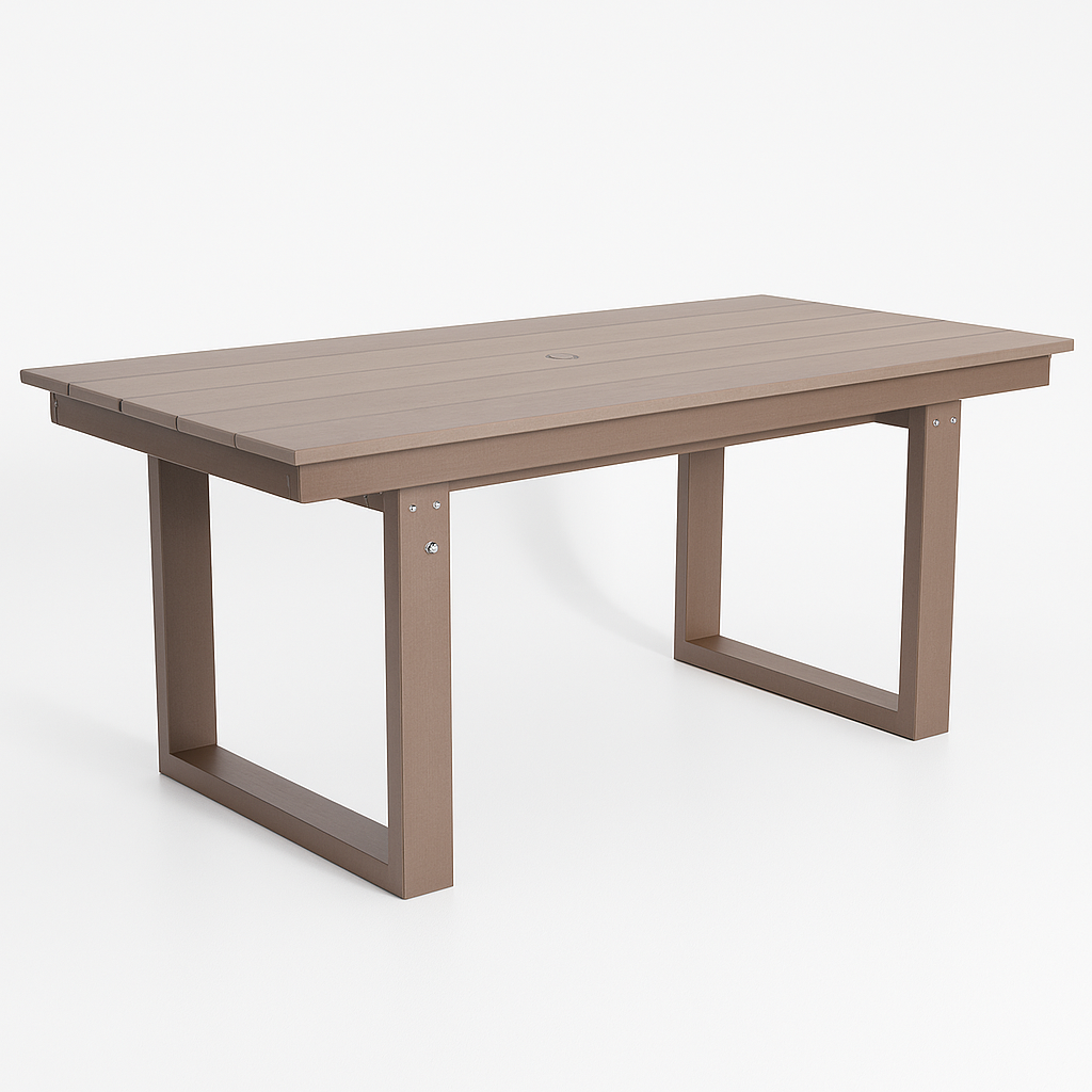 69'HDPE Outdoor Dining Table, Weather-Resistant, Seats 6, Space-Saving Chair-Push-In Design