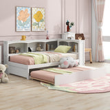 White Twin Size Daybed with Trundle, Storage Cabinets, USB Ports and Pine Wood+MDF Construction