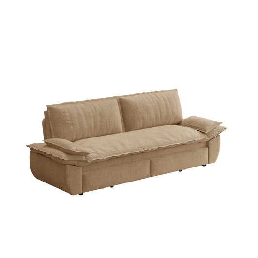 73.2' Queen Pull Out Sofa Bed,3-in-1 Convertible Sleeper Sofa,Multi-Functional Corduroy Loveseat Bed,Camel