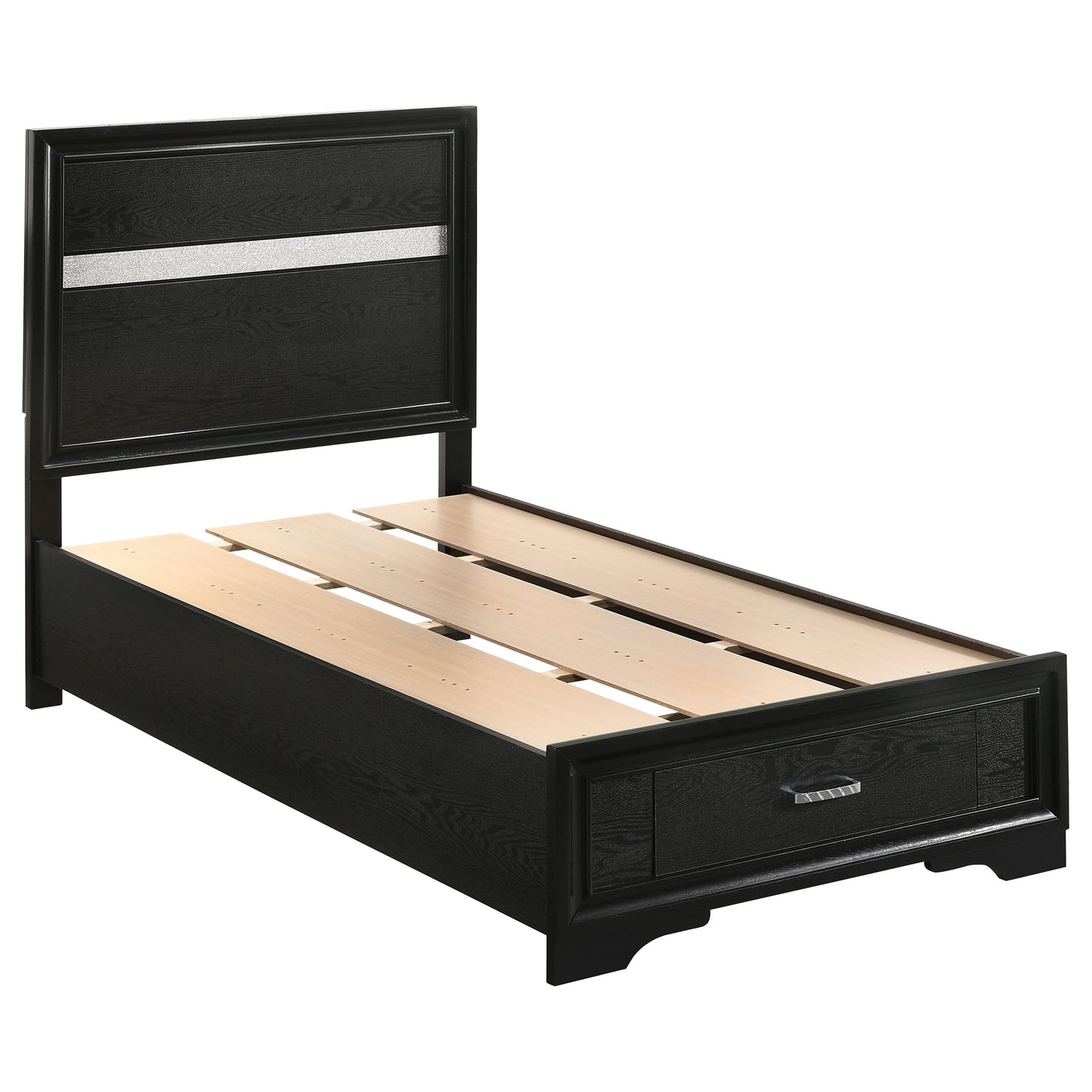 Annie Black 4-Piece Twin Bedroom Set with Crystal-Inspired Accents, Black Wood Grain Finish, Wood Construction, Twin Size