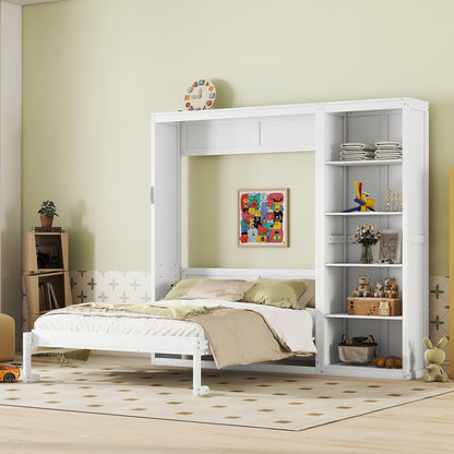 Queen Size Murphy Bed Wall Bed with Shelves,White(OLD SKU:LP000697AAK-1)