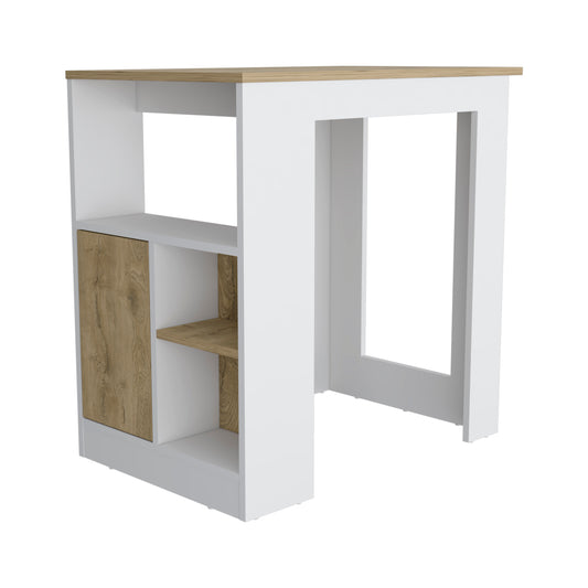 Kitchen Island 36' H, Three Open Side Storage Shelves and One Push-to-Open Cabinet, White/Macadamia