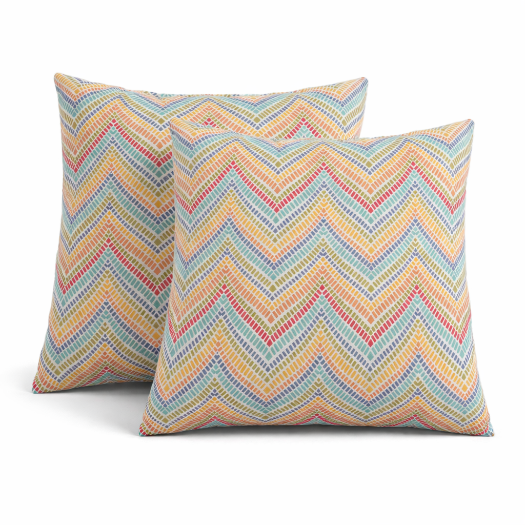 2 Pack Outdoor Throw Pillows, Waterproof & Fade-Resistant Patio Cushions for Garden, Porch, Poolside Furniture - Soft & Comfortable Decorative Pillow Covers (18x18 Inch, Muted Multicolor)