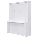White Queen Size Murphy Bed with Shelf, Pine Wood + MDF, 80.7'' x 61'' Mattress Support
