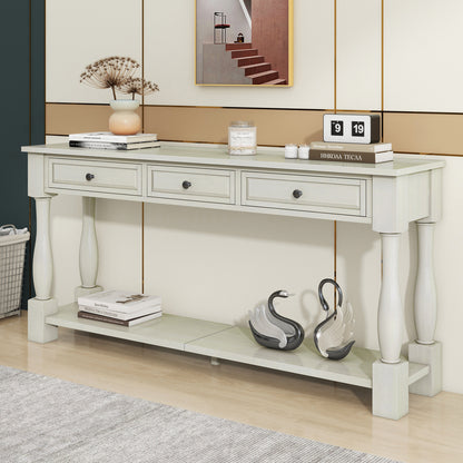 TREXM Console Table 63' Long Console Table with Drawers and Shelf for Entryway, Hallway, Living Room (Antique White, OLD SKU: WF314993AAK)