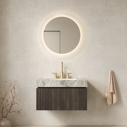 MURI 30' Bathroom Vanity&Sink, Floating Plywood Storage Cabinet with Drawer&Door, Light Gray Sintered Stone Top&Ceramic Basin with 3 Pre-drilled Faucet Holes, Pre-assembled, Espresso Woodgrain Color