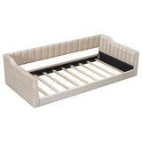 Upholstered Twin XL Daybed with Side Storage Pocket in Beige Velvet
